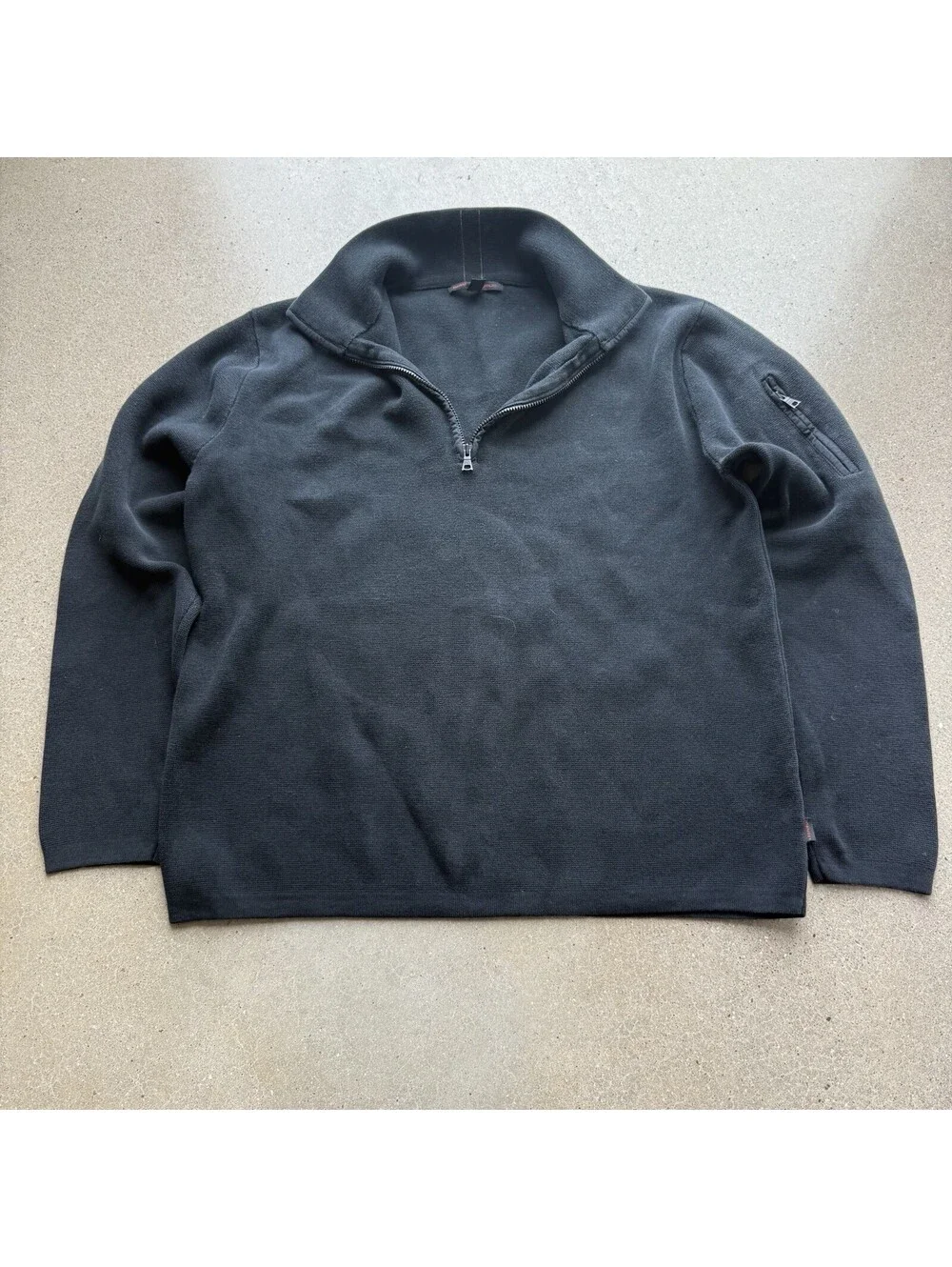 VTG Banana Republic Sweater Men Medium Boxy Black Pullover 1/4 Zip Stretch Y2K
